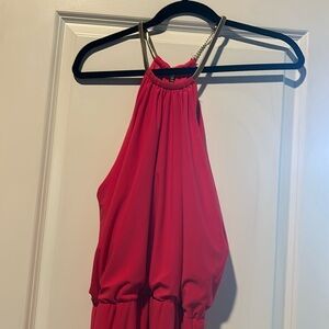 Poppy colored maxi with gold chain neck